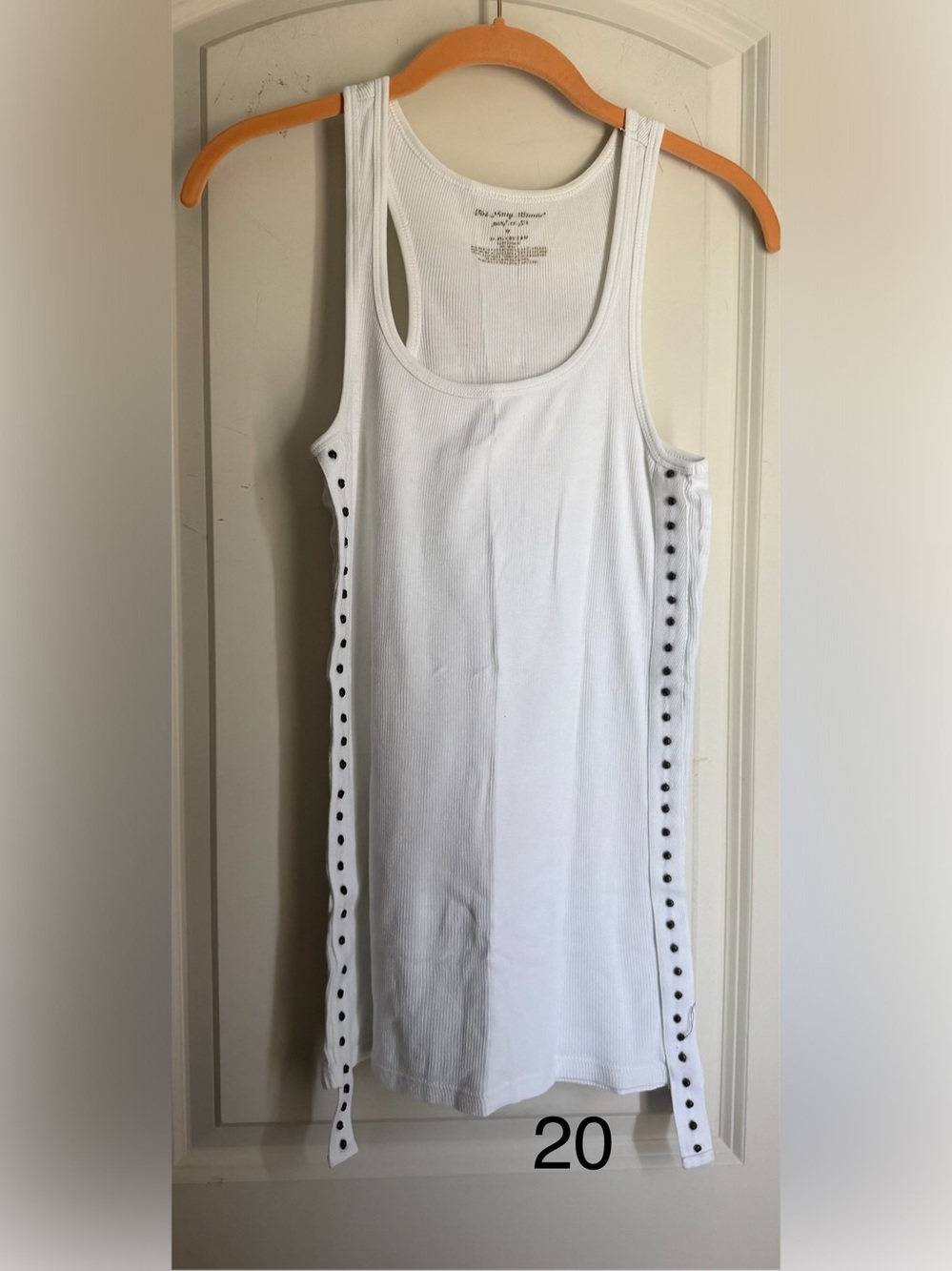 White Ribbed Tank women with side Black Side Studs biker summer goth artsy boho